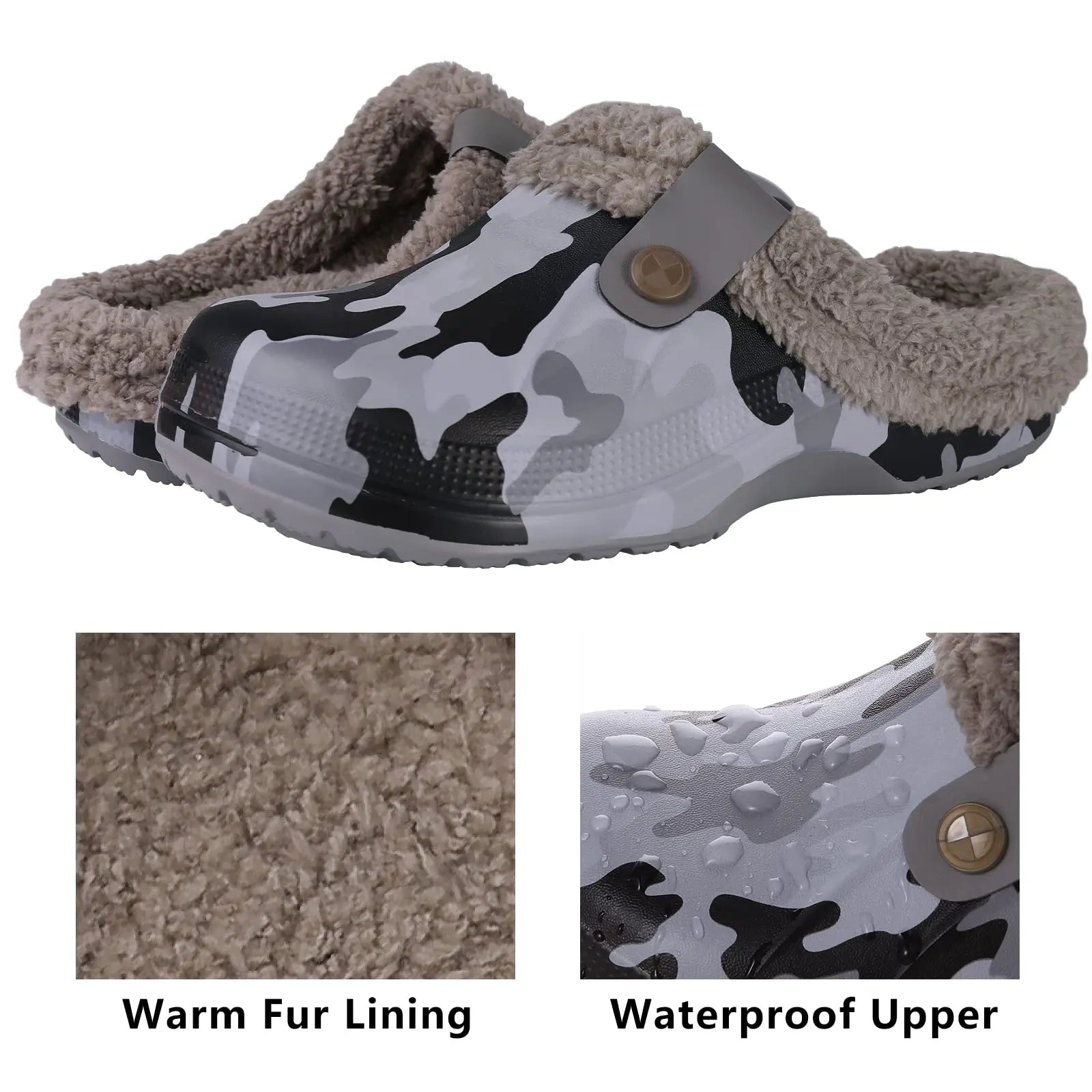 Pallene Fur Lined Clogs Women Men Waterproof Graden Shoes Winter Fuzzy Slippers Plush Bedroom Shoes Outdoor Fashion Fur Clogs
