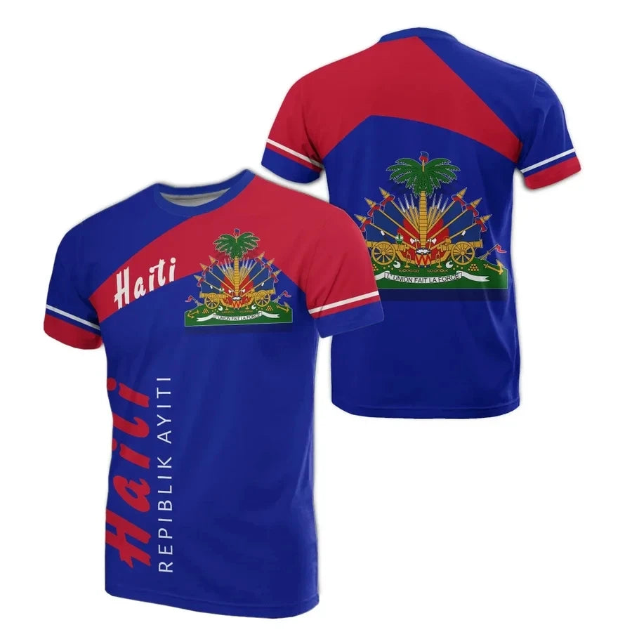 Caribbean Sea Haiti Island Map Flag 3D Printed T Shirt For Men Clothes National Emblem Graphic T Shirts Hawaiian Vacation  Tops