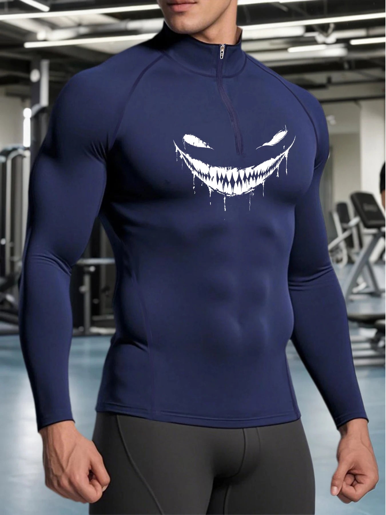 2025 New Men Sportswear Fitness Top Devil Printed Quick-drying Breathable Slim Long-sleeved T-shirt Running Training Gym Clothes
