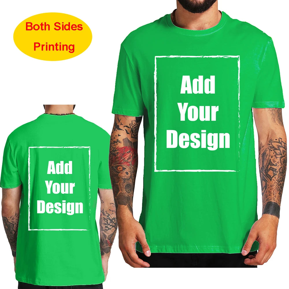 Custom T Shirt for Men Front Back Print Make Your Design Logo Text Gift Tshirt 100% Cotton Made in US