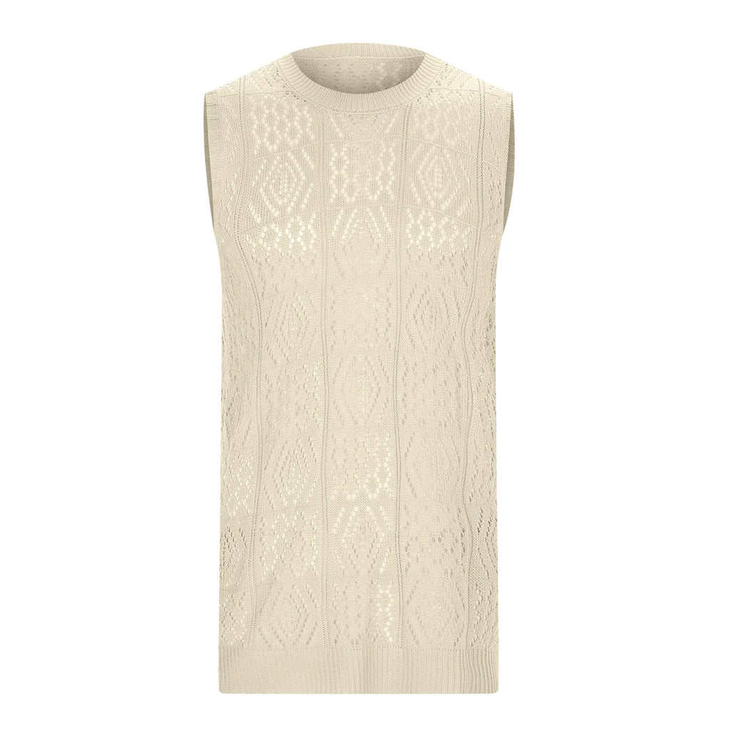 Beach Tops For Men Men'S Knitted Hollowed Out Vest Crew Neck Sleeveless Male Clothes With Designs Camiseta Sin Mangas Hombre