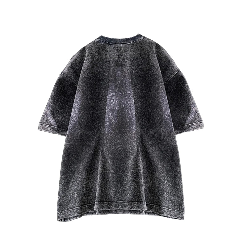 Bamboo Leaf Pattern Short Sleeve Heavy Fabric Acid Washed Men's T-shirt Men Woman Streetwear Oversized Loose Tops Summer Tees