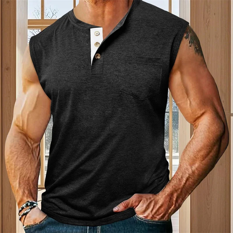 Men s Athletic Tank Top Sleeveless Basketball Shirt Quick-Dry Breathable Muscle Fitness Sports Vest with Button Detail