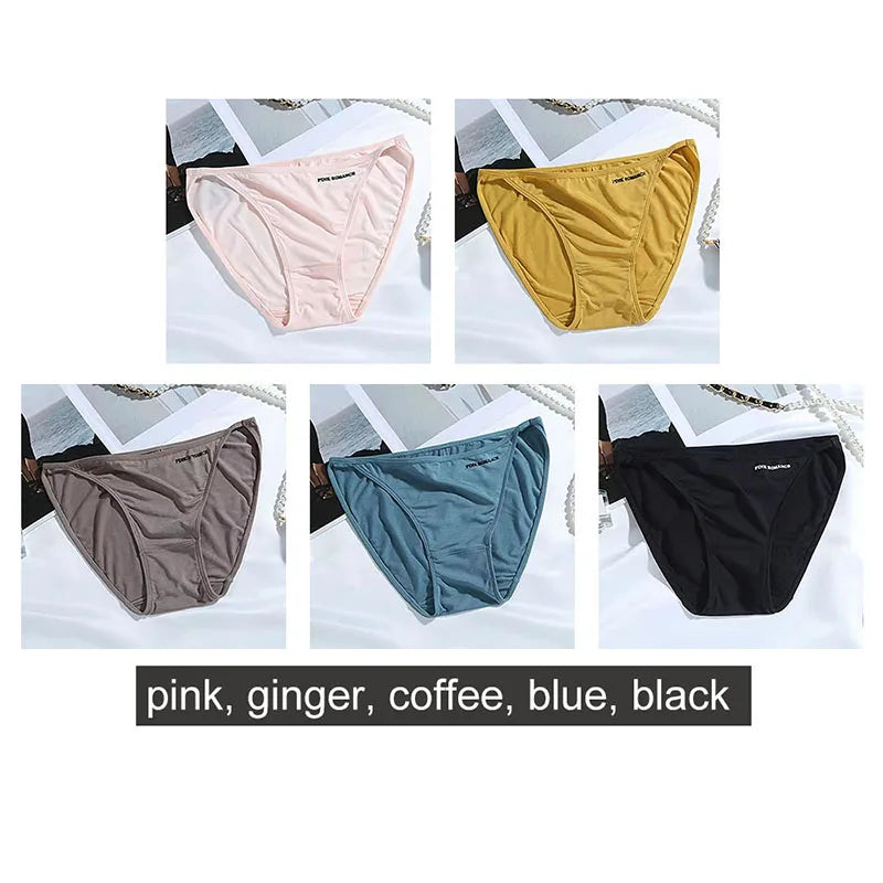 Soft Modal Women's Underwear Sexy Low Waist Panties Solid Color Briefs Summer High Elastic Female Bikini Ladies Lingerie 5pcs