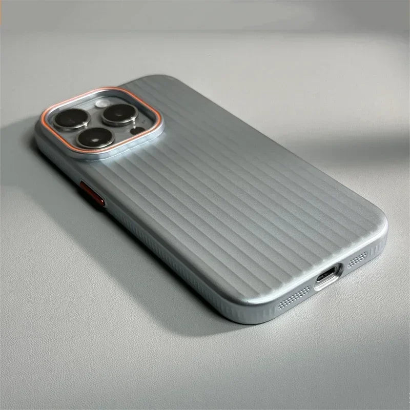 luxury Corrugated Matte Shockprof Case For iPhone 16 15 14 13 12 Pro Max Plus Plating Wave Non-slip Bumper Hard PC Cover