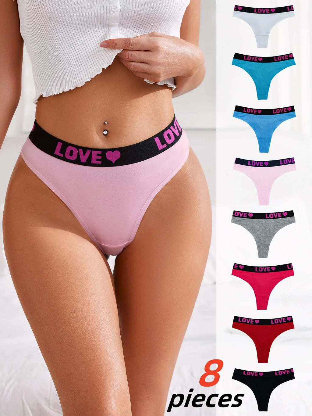 8 pieces, women's cotton comfortable thong, simple casual holiday sexy bikini women's underwear, women's underwear