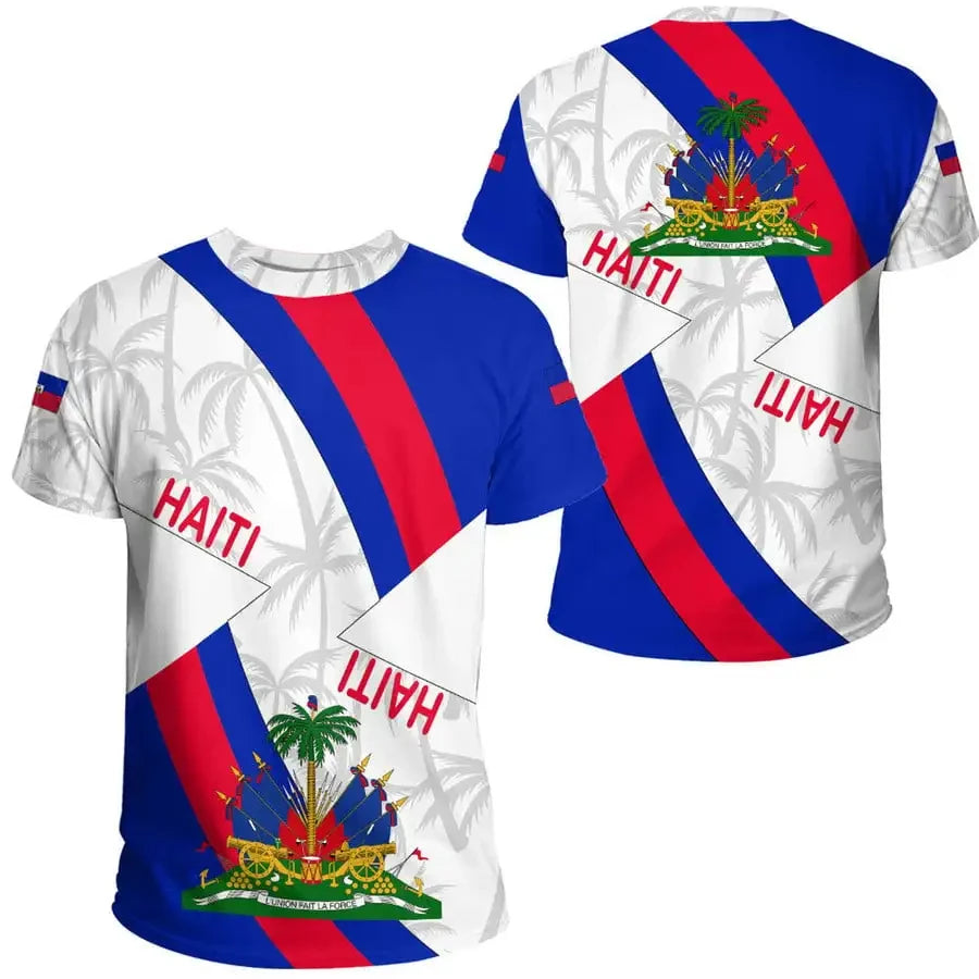 Caribbean Sea Haiti Island Map Flag 3D Printed T Shirt For Men Clothes National Emblem Graphic T Shirts Hawaiian Vacation  Tops