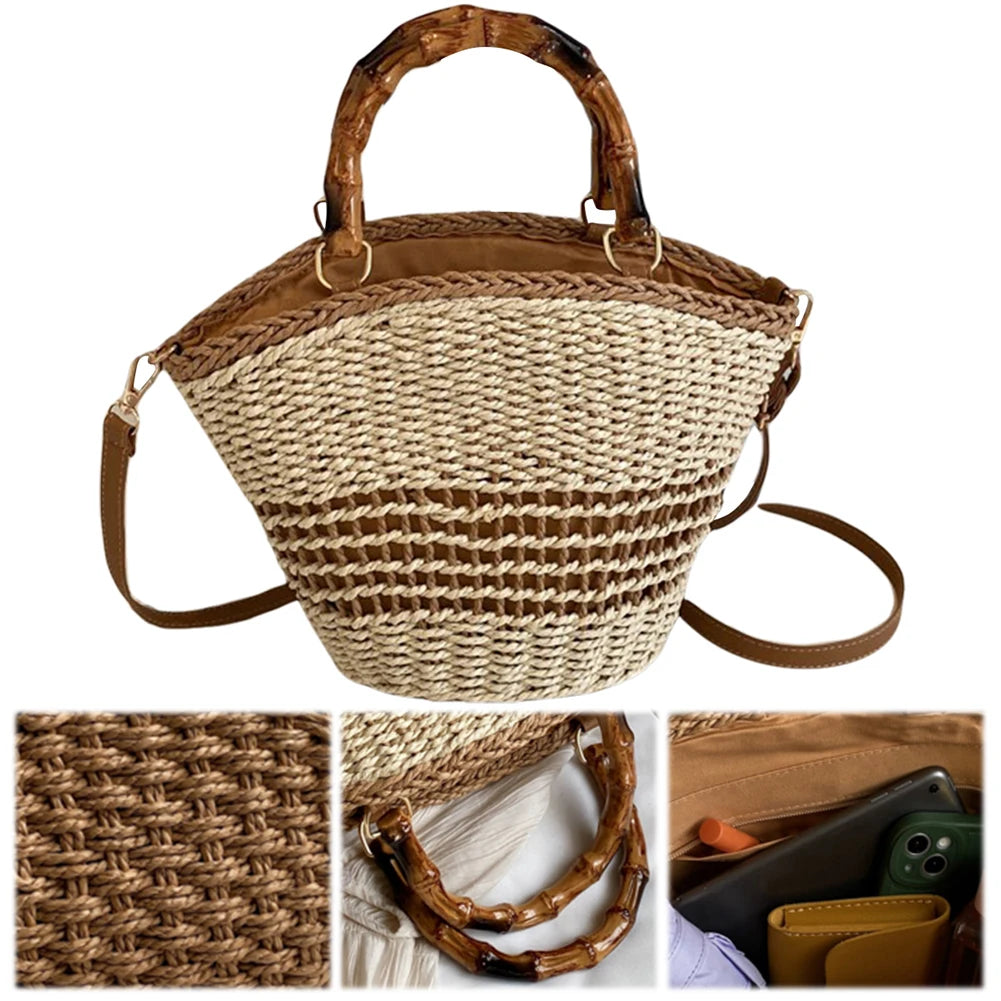 Casual Summer Beach Bag Women Straw Hobo Bag Large Woven Shoulder Bag Clutch Purse for Travel Vacation Shopping