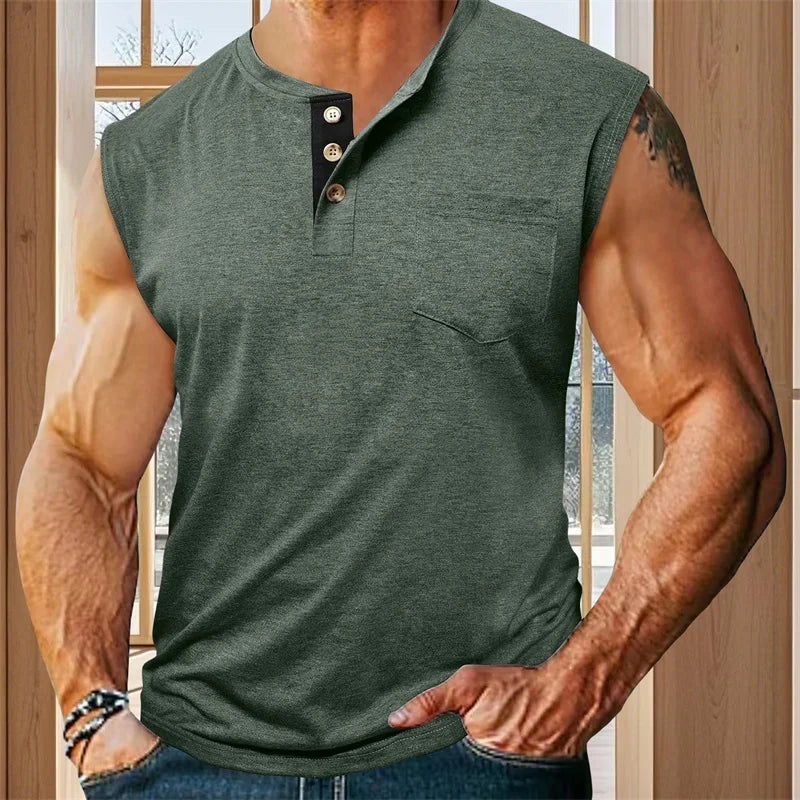 Men s Athletic Tank Top Sleeveless Basketball Shirt Quick-Dry Breathable Muscle Fitness Sports Vest with Button Detail