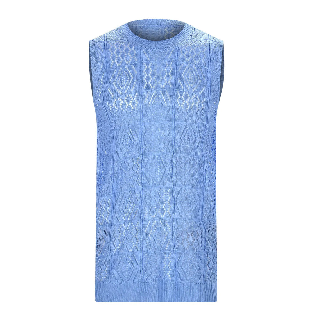 Beach Tops For Men Men'S Knitted Hollowed Out Vest Crew Neck Sleeveless Male Clothes With Designs Camiseta Sin Mangas Hombre