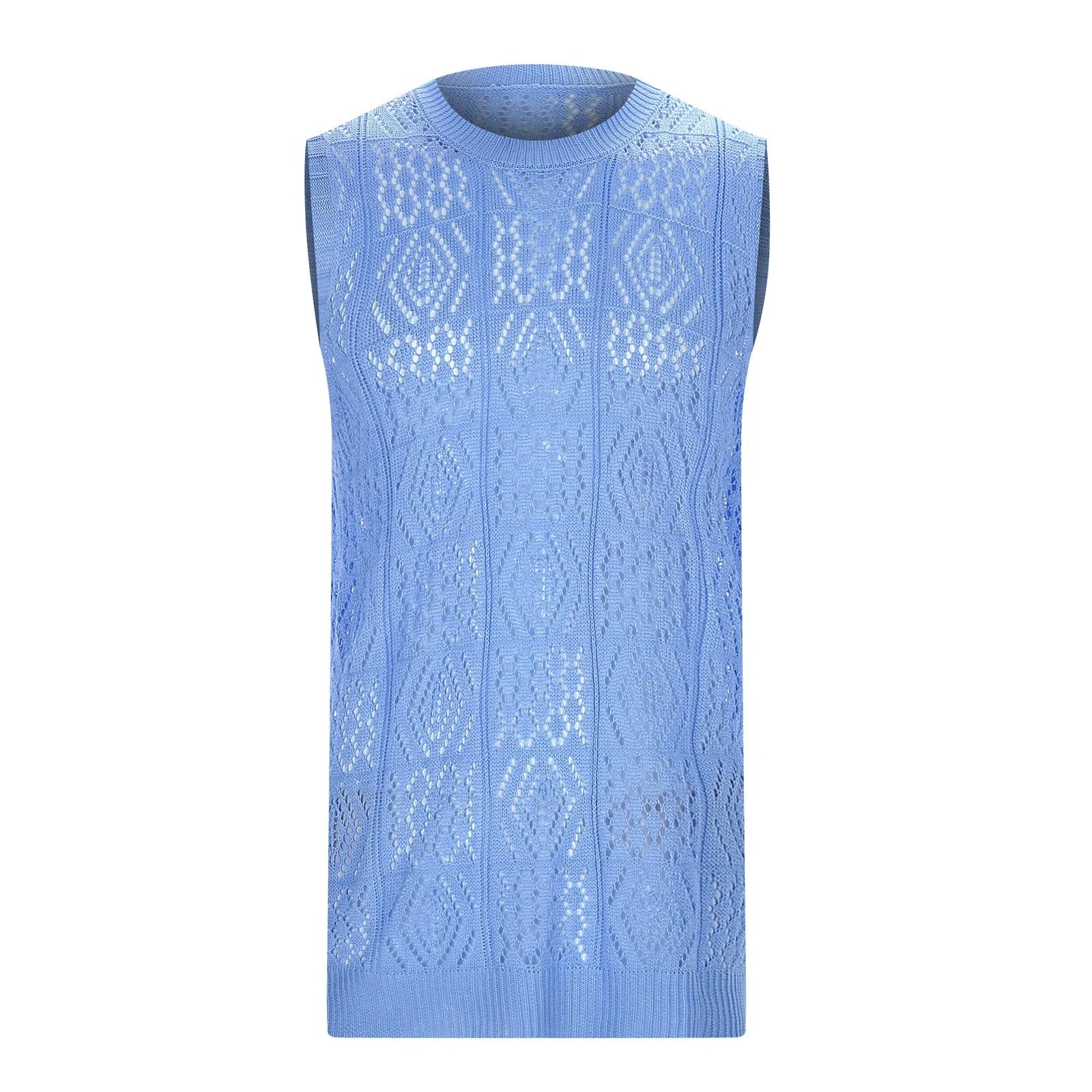Beach Tops For Men Men'S Knitted Hollowed Out Vest Crew Neck Sleeveless Male Clothes With Designs Camiseta Sin Mangas Hombre