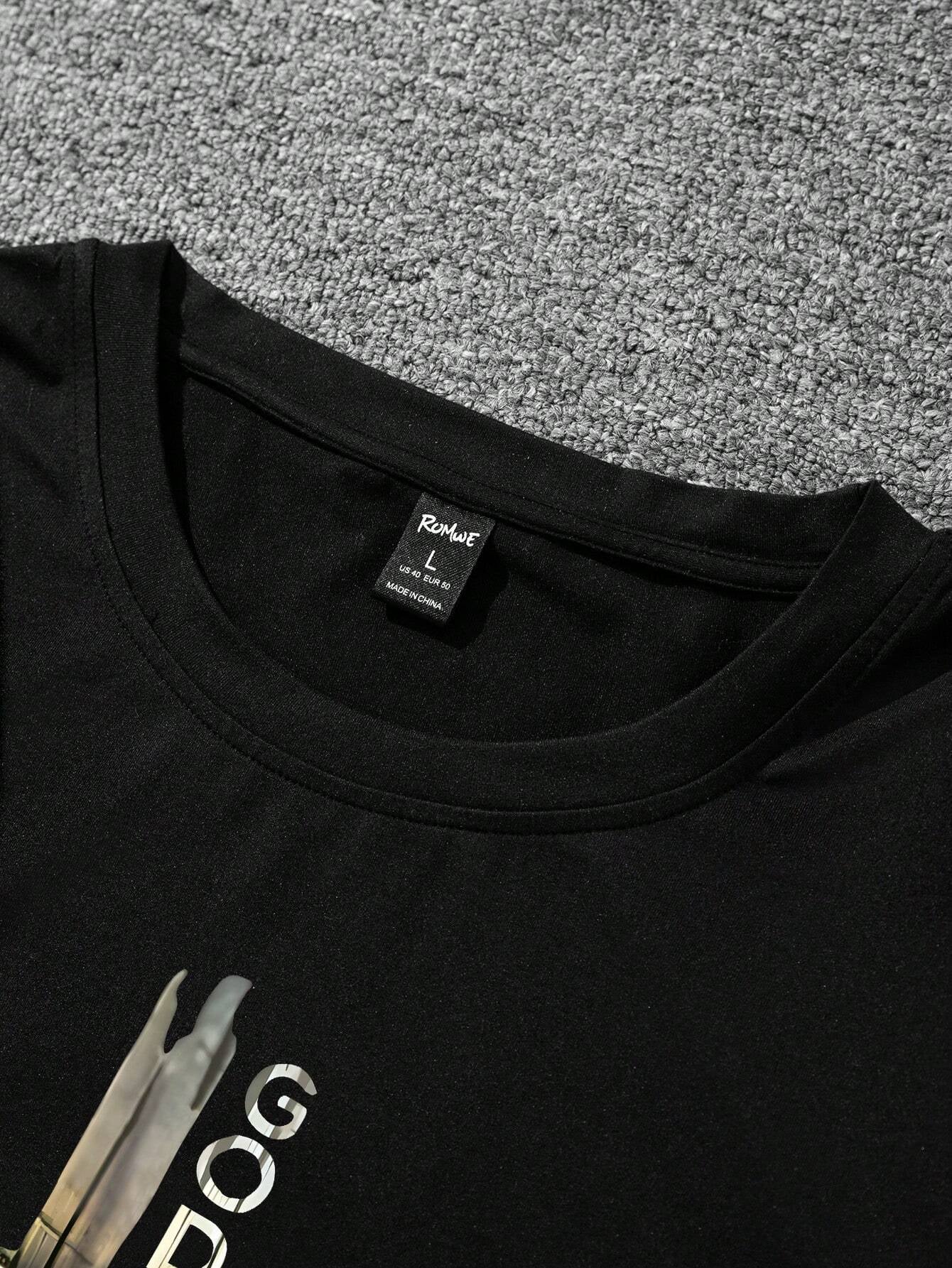 Manfinity LEGND Men Letters and Cross Print round Neck Short Sleeve Casual T-Shirt, Boyfriend Gift, for Work