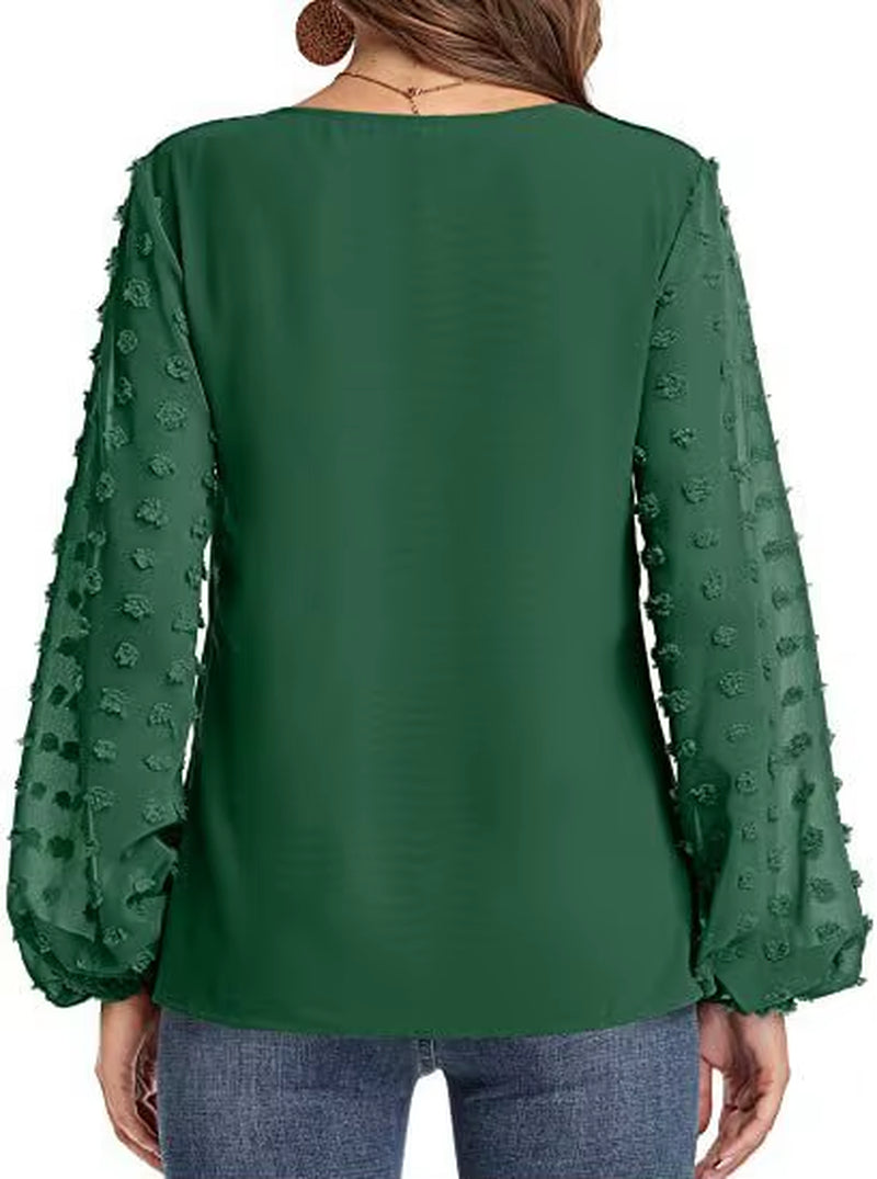 2025 Women'S Top Pearl V Neck Lace Gauze Puff Sleeve Bottoming Shirt Ladies Blouse
